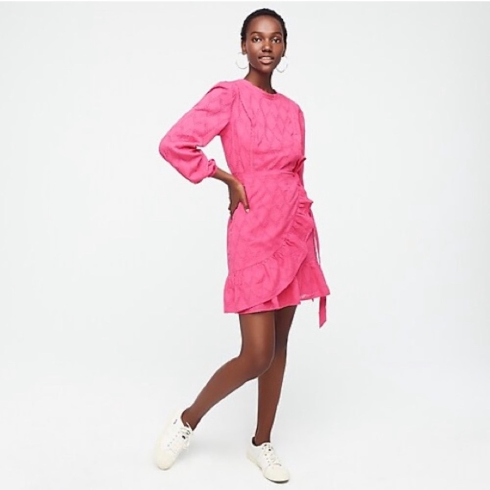 J.Crew Pink Puff Sleeve Faux Wrap Dress XXL